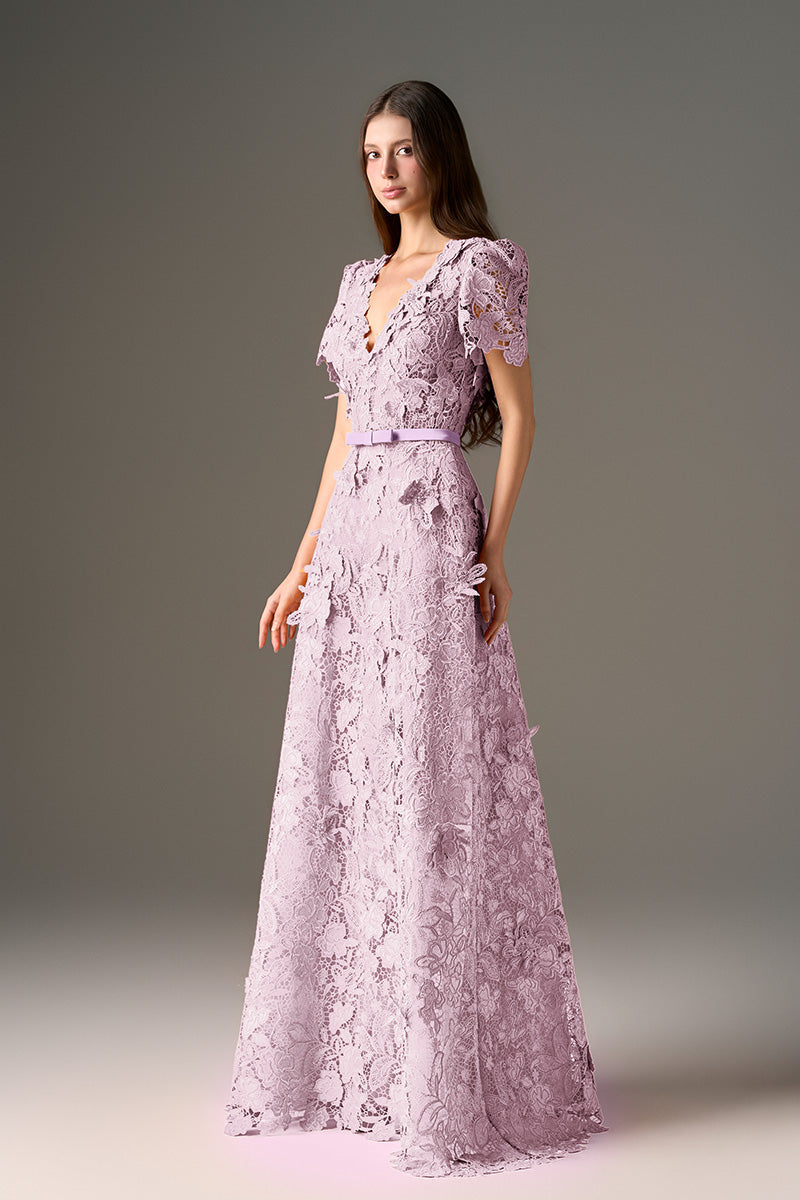 Light Purple Floral Garden Short Sleeves A-Line Maxi Dress IHF STUDIO Light Purple Floral Garden Short Sleeves A-Line Maxi Dress IHF STUDIO