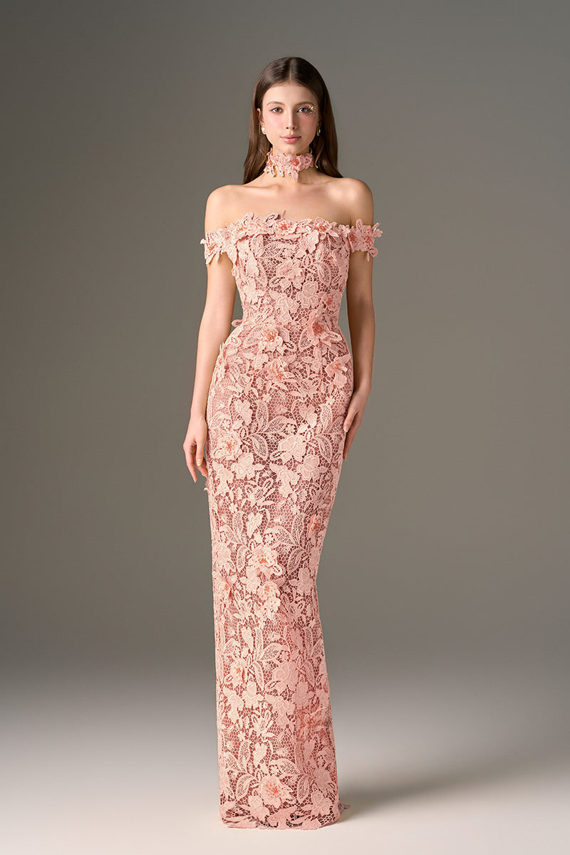 light pink off the shoulder dress Light Pink Floral Garden Lace Off-Shoulder Dress – IHF STUDIO