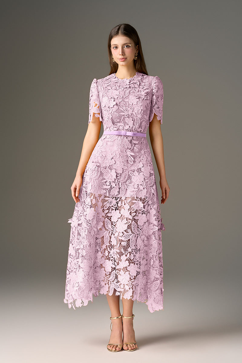 Light Purple Floral Garden Short Sleeves A-line Midi Dress IHF STUDIO Light Purple Floral Garden Short Sleeves A-line Midi Dress IHF STUDIO