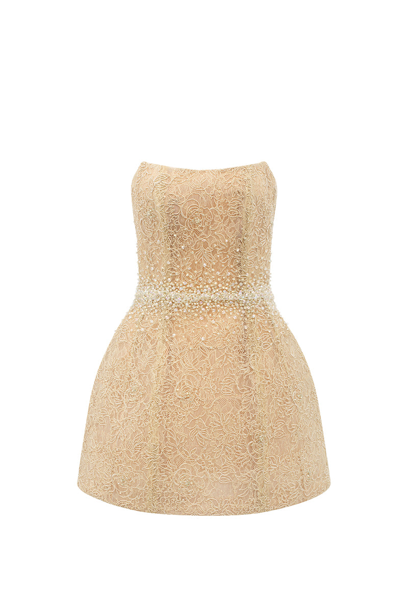 bell shaped mini dress - Walking straight out of a dream. The structured silhouette, delicate embellishments, and flowing sleeves create a look that is both regal and ethereal. This is the
