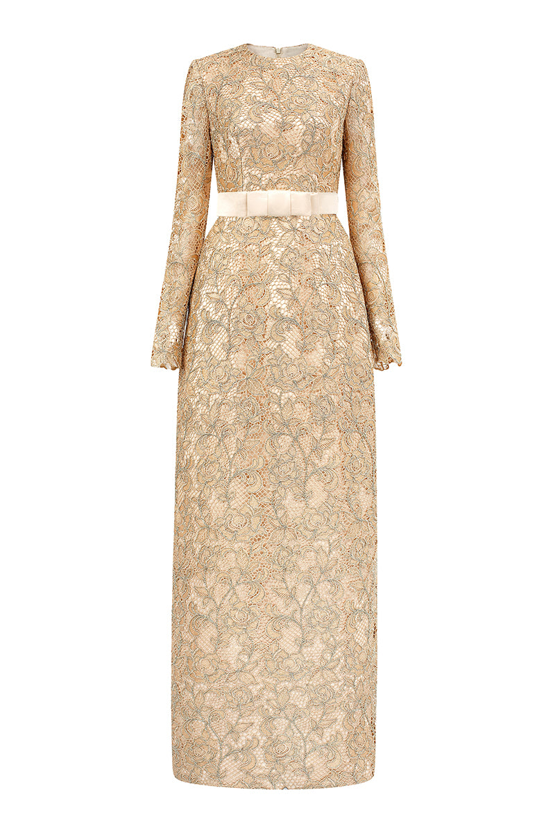 Long-Sleeved Guipure Lace Maxi Dress Long-Sleeved Guipure Lace Maxi Dress