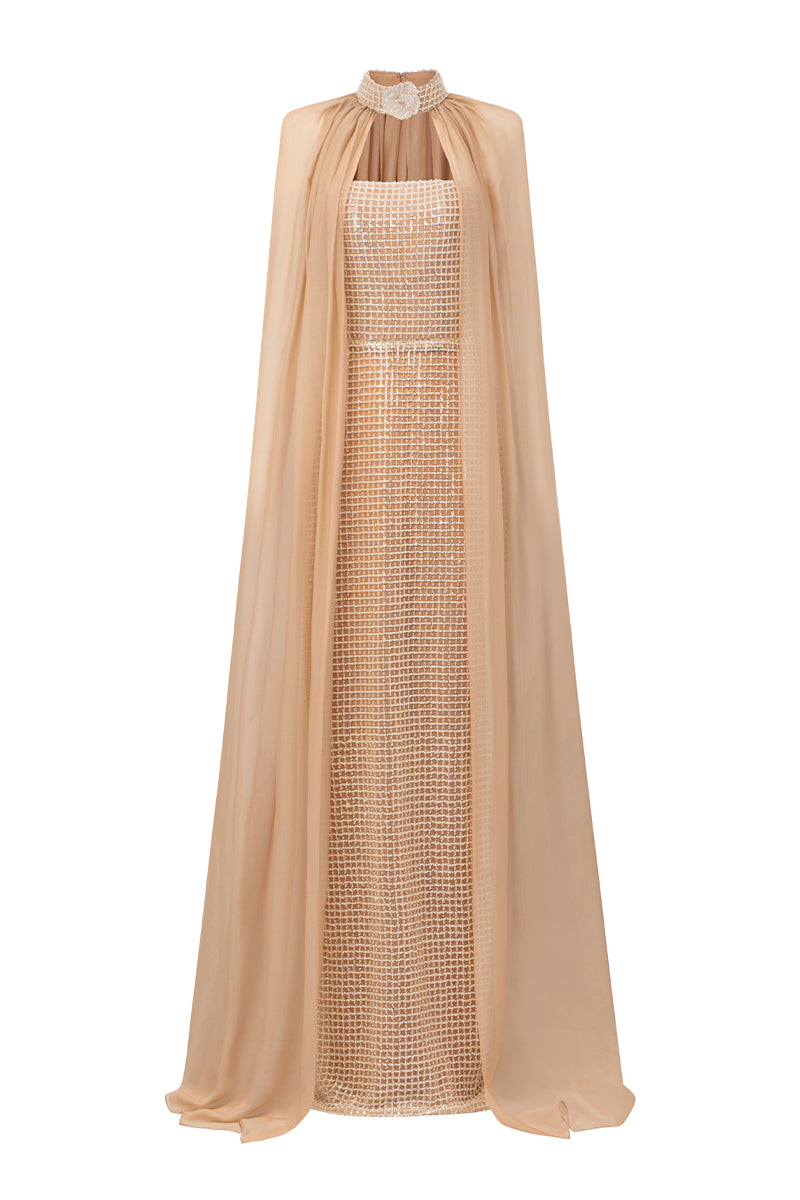 dress with mesh shawl Paula Maxi Dress