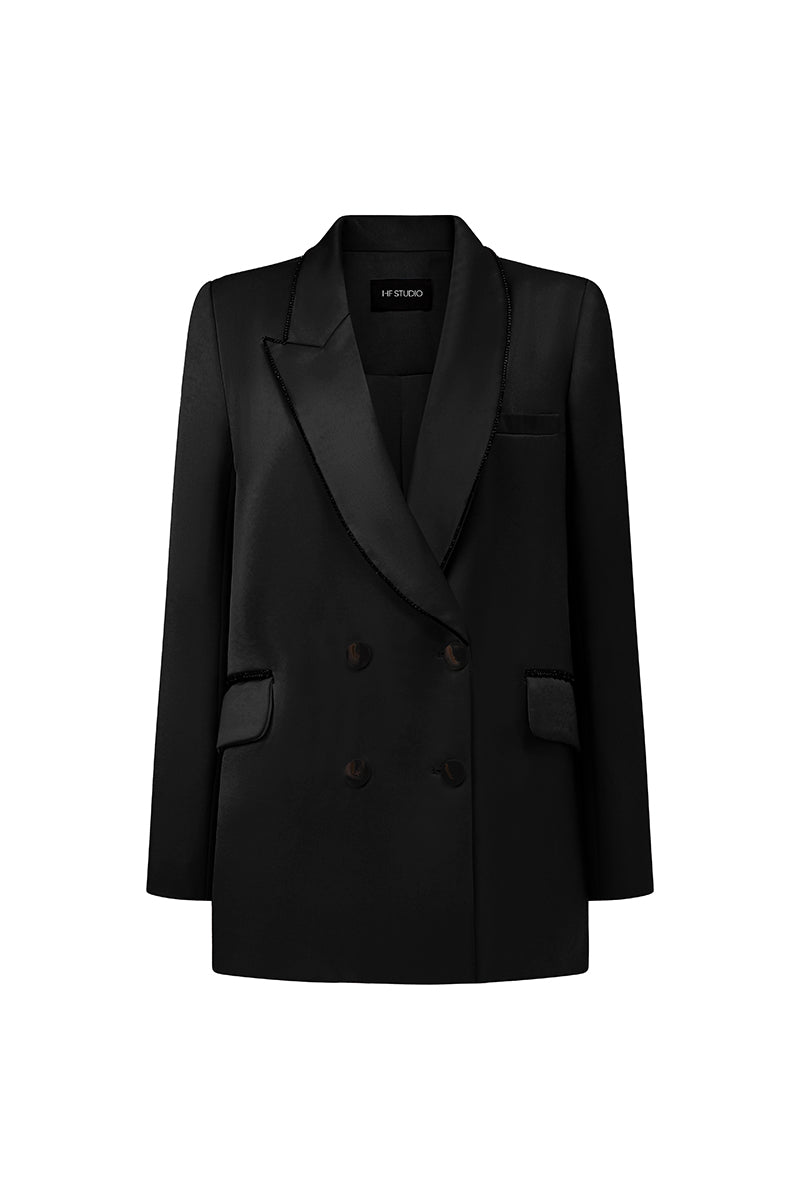 Black Asymmetric Blazer Dress Mix Rhinestone Chain – IHF STUDIO