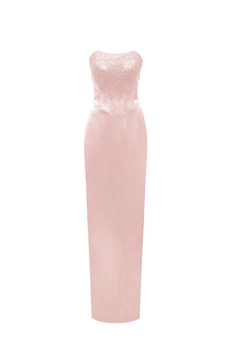 Pink Crystal-Studded Corset Maxi Gown