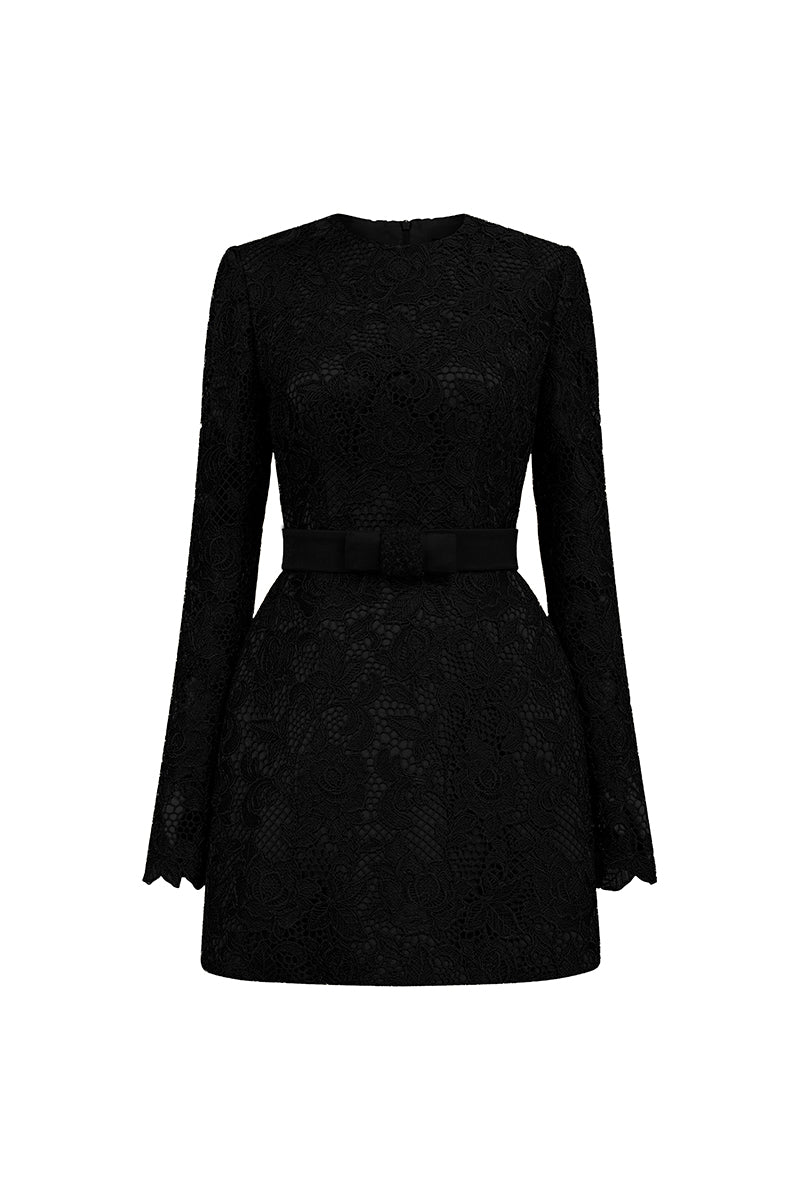 Black Short-Sleeved Guipure Lace Mini Dress – IHF STUDIO