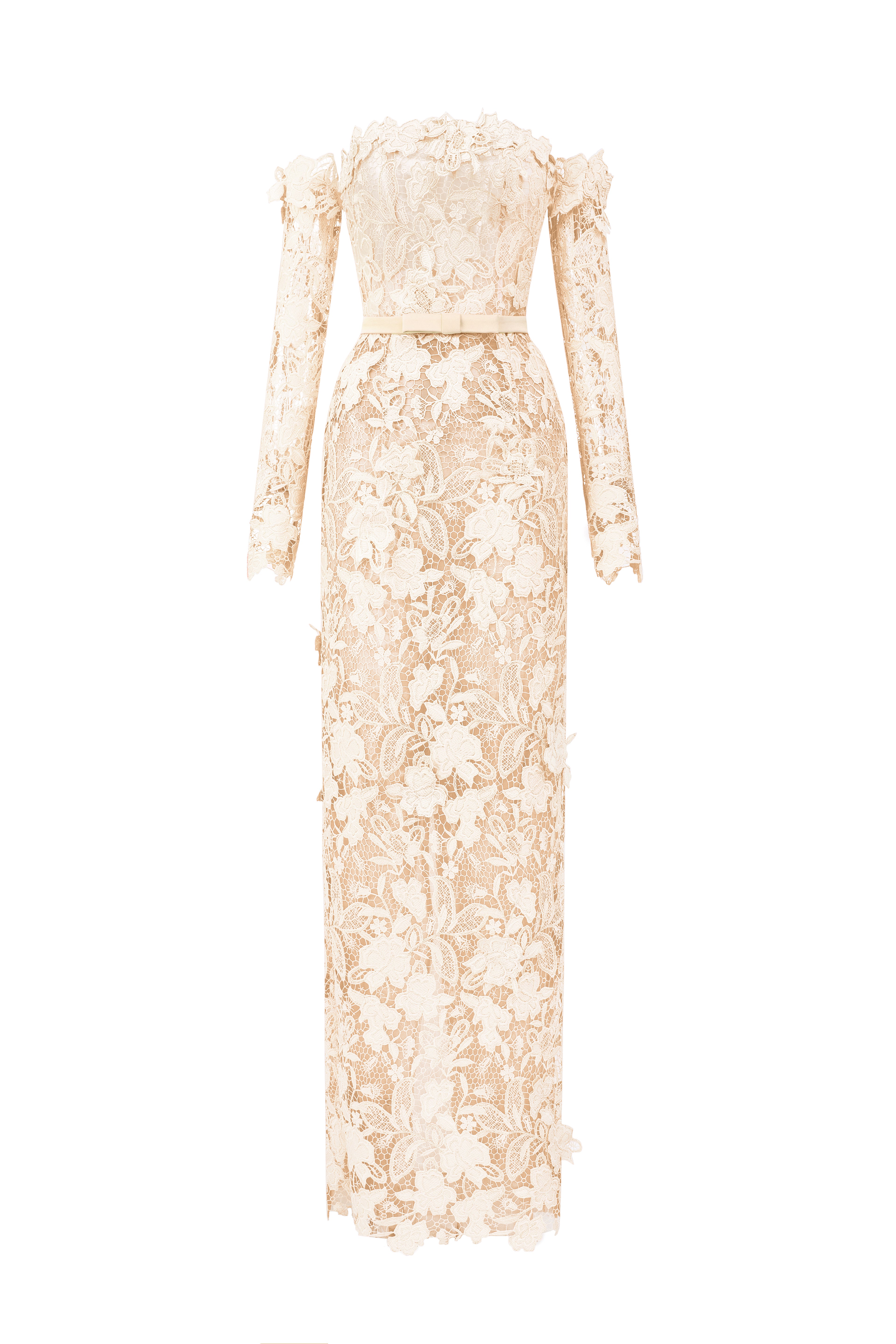 Ivory Floral Garden Lace Off-Shoulder Dress with Long Sleeves IHF STUDIO Ivory Floral Garden Lace Off-Shoulder Dress with Long Sleeves IHF STUDIO