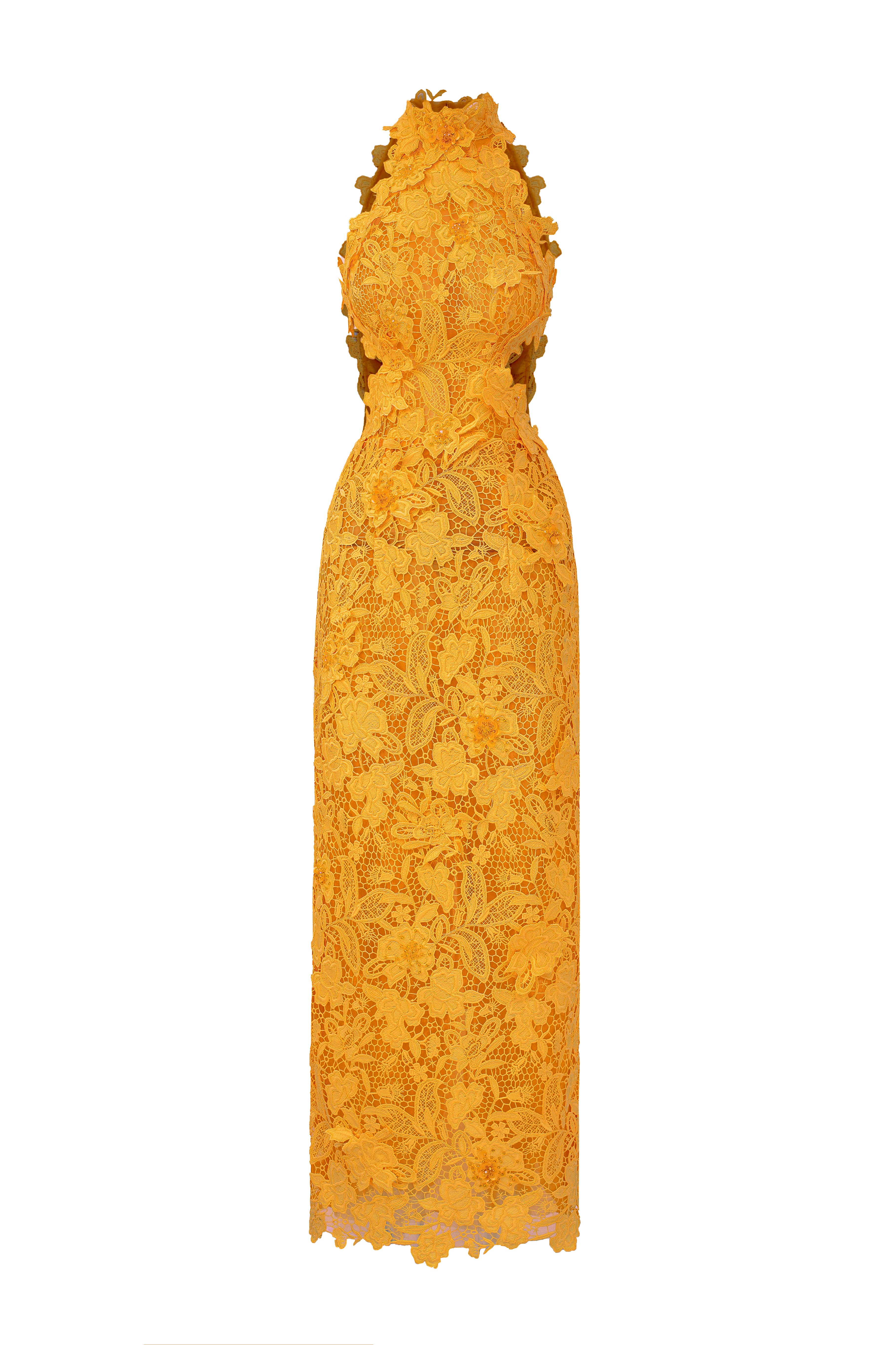 Orange Floral Garden Lace Dress with Waist Cut-Out Details – IHF STUDIO