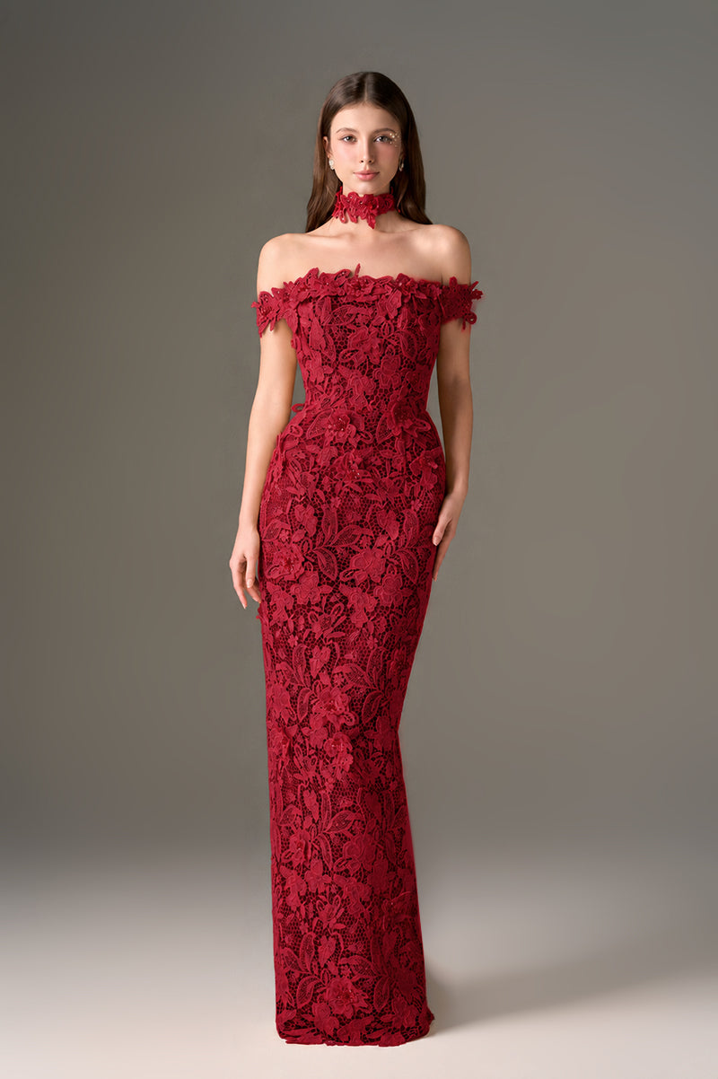 deep red floral dress Deep V-neck Red Floral Long A-line Ball Gown, Prom Dresses, PD0963 SofieBridal