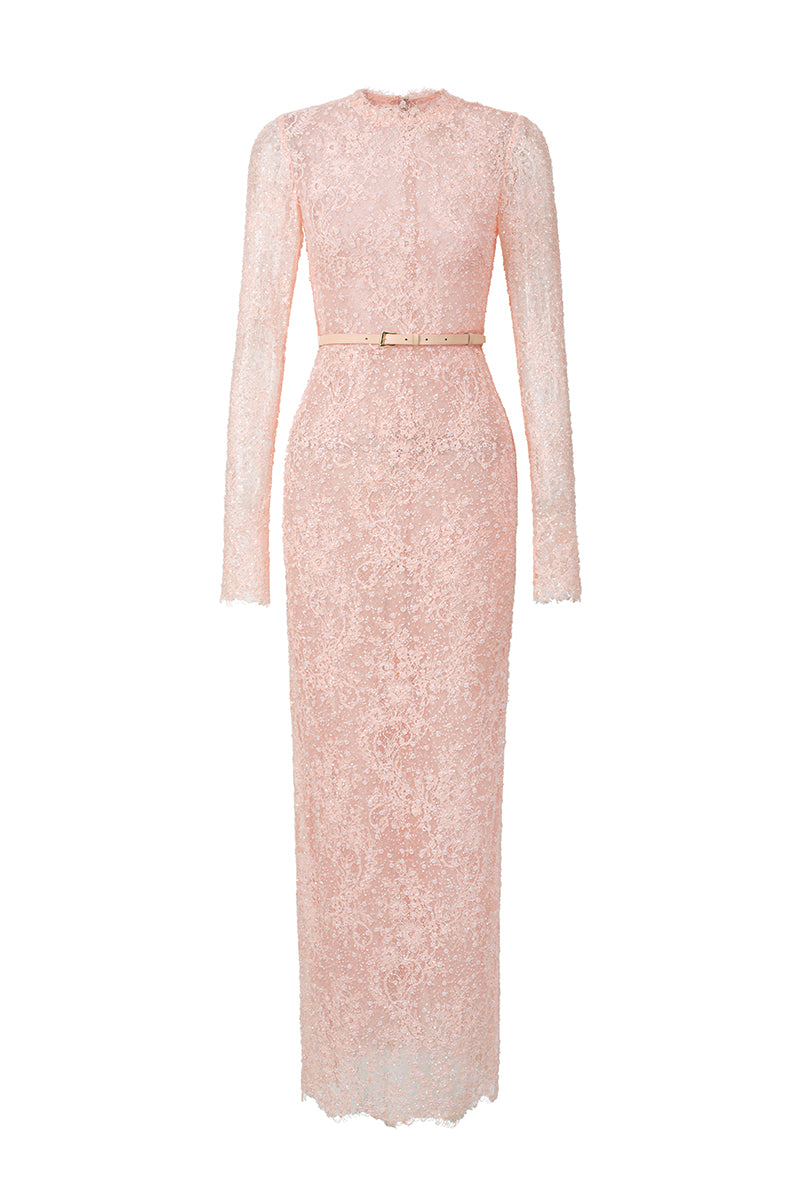 Light Pink Mesh Lace Long-Sleeve Midi Dress With Petite Sequin Embelli –  IHF STUDIO