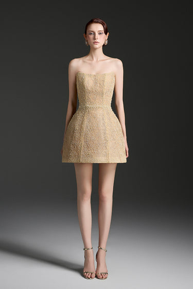 Beige Floral Mesh Lace Corset Bell-Shaped Mini Dress with Crystal Waist Embellishment - IHF STUDIO