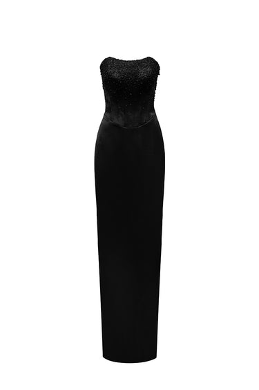 Black Crystal-Studded Maxi Corset Dress - IHF STUDIO