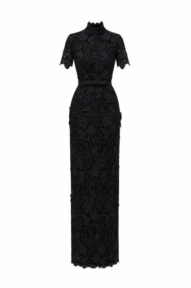 Black Floral Garden Lace column dress - IHF STUDIO
