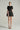 Black silk taffeta mini dress with crystal accents and hand-rolled light pink rose appliqués - IHF STUDIO