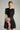 Black silk taffeta mini dress with crystal accents and hand-rolled light pink rose appliqués - IHF STUDIO