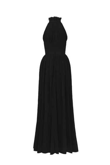 Black Vine Guipure Lace A-Line Dress With Ruffle Collar - IHF STUDIO