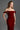 Dark Red Lyon Velvet Bustier Midi Column Dress With Horizontal Train - IHF STUDIO