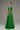 Green crochet lace A-line gown with short sleeves and crystal detailing at neckline and waist - IHF STUDIO