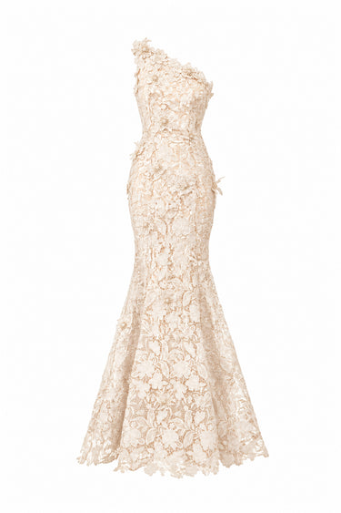 Ivory Floral Garden Lace one-shoulder mermaid dress - IHF STUDIO