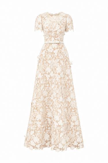 Ivory Floral Garden short-sleeve maxi A-line dress - IHF STUDIO