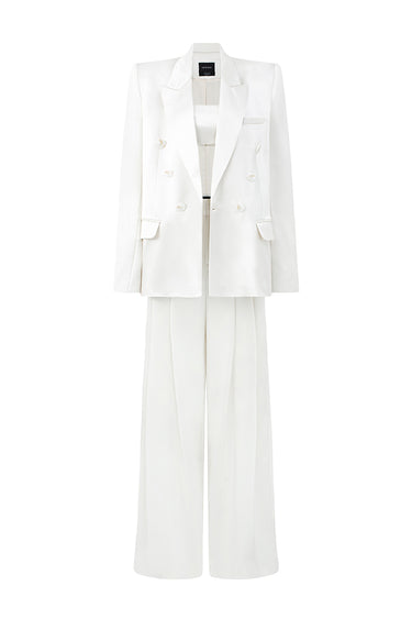 Ivory Satin Silk Three Piece Suit - IHF STUDIO