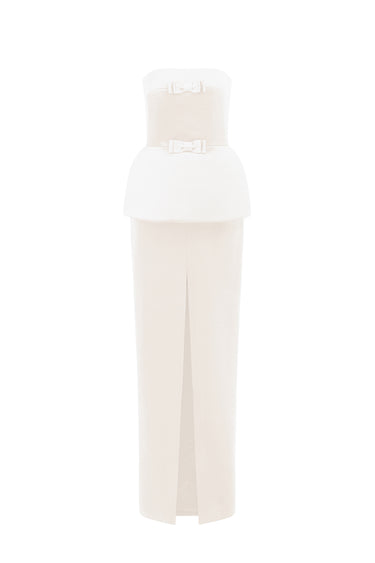 Ivory Taffeta Top With Low-Rise Maxi Skirt - IHF STUDIO