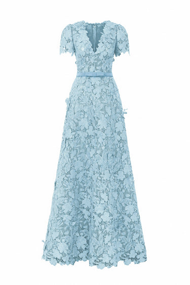 Light blue Floral Garden short-sleeve A-line maxi dress - IHF STUDIO