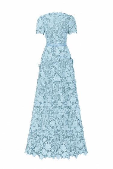 Light blue Floral Garden short-sleeve A-line maxi dress - IHF STUDIO