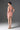 Light pink Floral Garden Lace and Agate Silk halter mini dress with long bow straps and hand-applied 3D lace motifs.