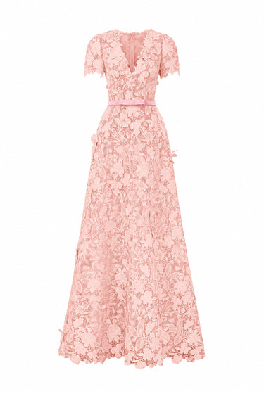 Light Pink Floral Garden Short Sleeves A-Line Maxi Dress - IHF STUDIO