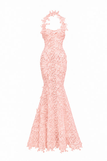 Light pink Floral Vine Lace mermaid maxi dress with cupped bodice - IHF STUDIO