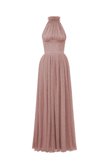 Light Pink Vine Guipure Lace A-Line Dress With Ruffle Collar - IHF STUDIO