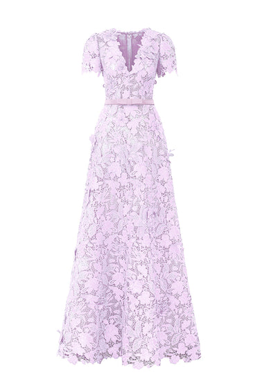 Light Purple Floral Garden Short Sleeves A-Line Maxi Dress - IHF STUDIO