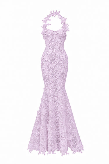 Light purple Floral Vine Lace mermaid maxi dress with cupped bodice - IHF STUDIO