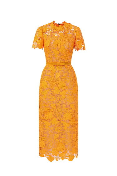 Orange Floral Garden Short Sleeves Bodycon Dress - IHF STUDIO