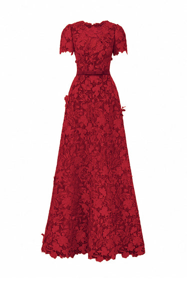 Red Floral Garden short-sleeve maxi A-line dress - IHF STUDIO