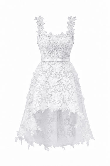 White floral vine lace U-neck mini mullet dress - IHF STUDIO