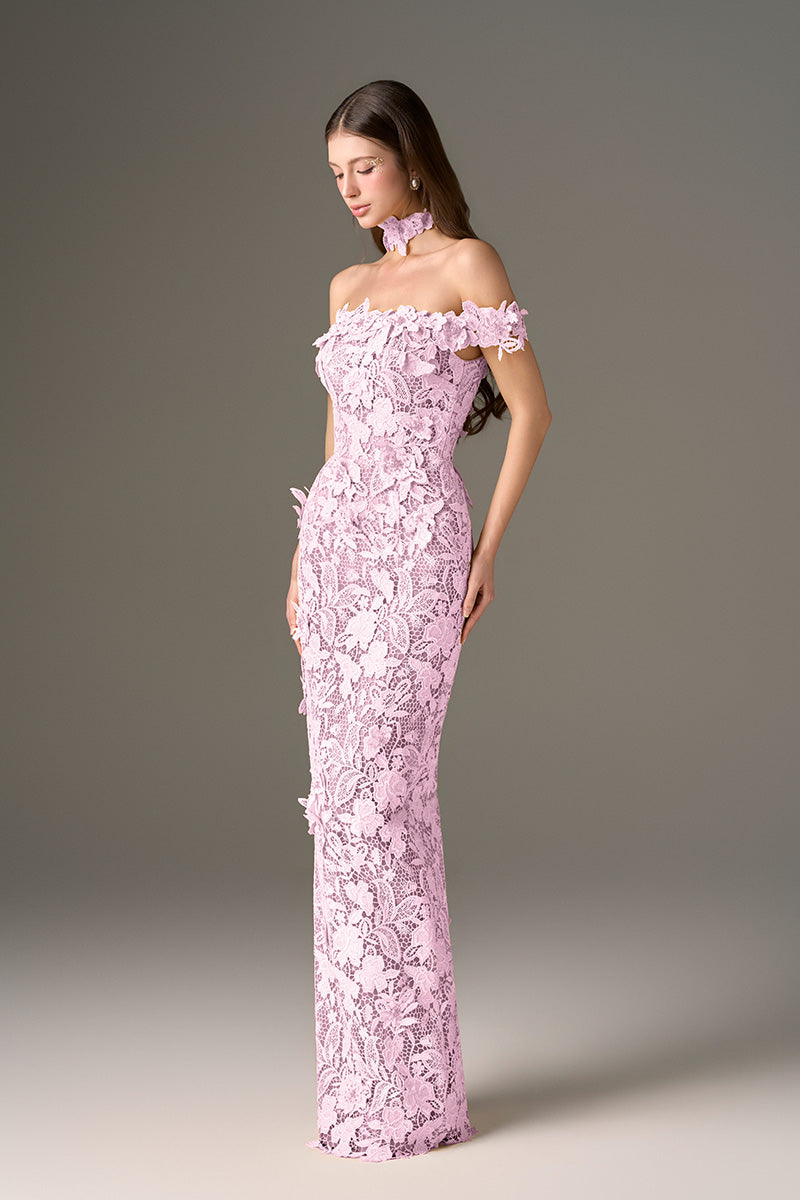 Light Purple Floral Garden Lace Off-Shoulder Dress – IHF STUDIO Light Purple Floral Garden Lace Off-Shoulder Dress – IHF STUDIO