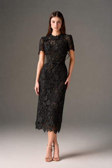 Black Floral Garden Short Sleeves Bodycon Dress