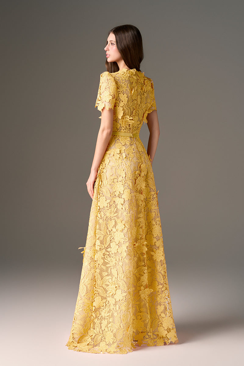 yellow short sleeve maxi dress Short Sleeve Yellow Pleated Maxi Dress shopaleena