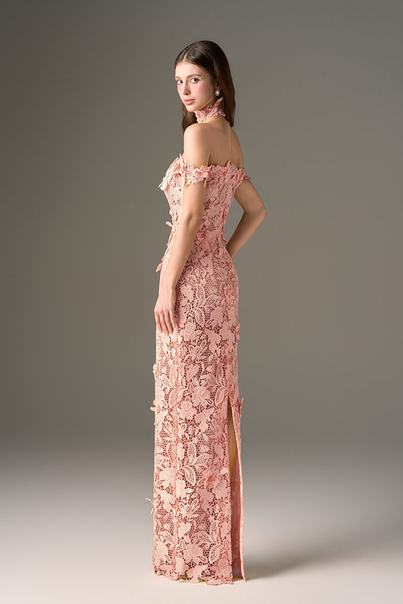 Pink Lace Off-Shoulder Column Dress II
