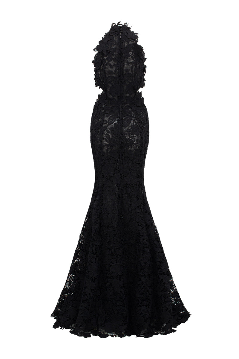 soiree blossom black floral embroidered mermaid maxi dress Robe Soiree