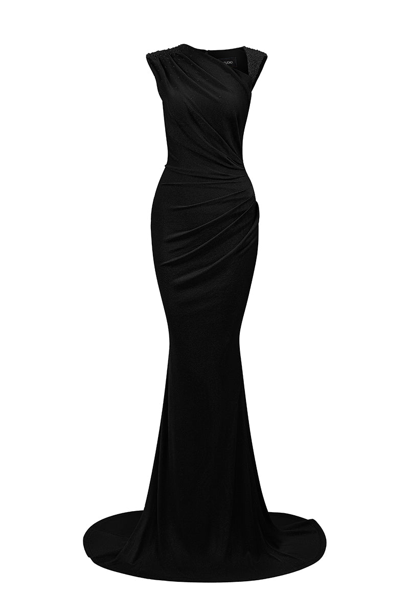 Asymmetric Ruched Jersey Maxi Dress IHF STUDIO Asymmetric Ruched Jersey Maxi Dress IHF STUDIO