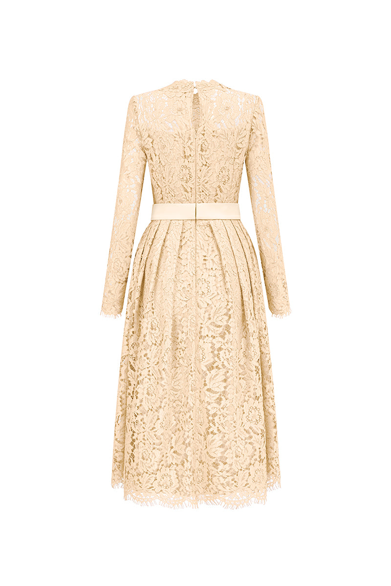 Long Sleeve Lace Dress With Bow Belt IHF STUDIO Long Sleeve Lace Dress With Bow Belt IHF STUDIO