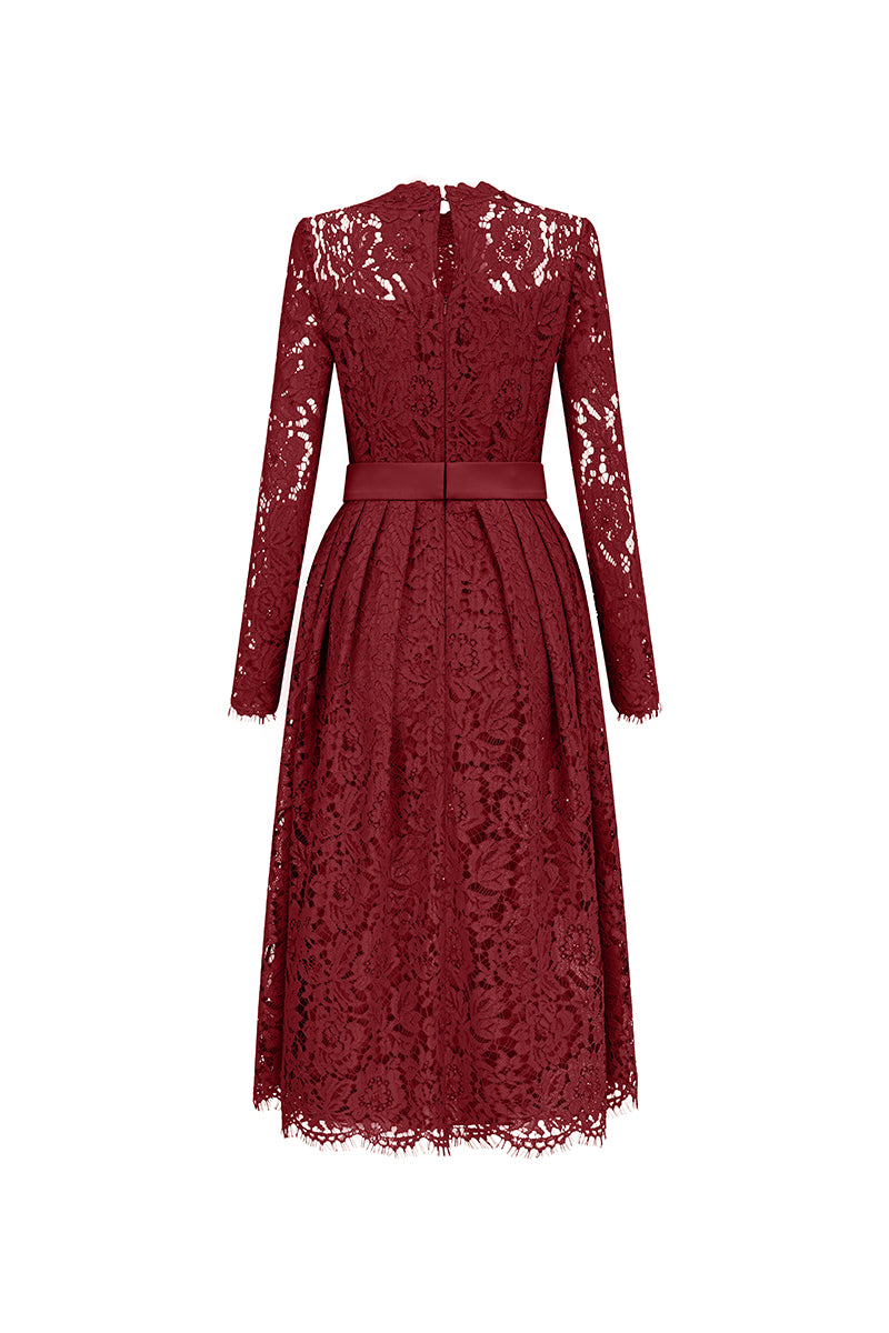 Long Sleeve Lace Dress With Bow Belt IHF STUDIO Long Sleeve Lace Dress With Bow Belt IHF STUDIO