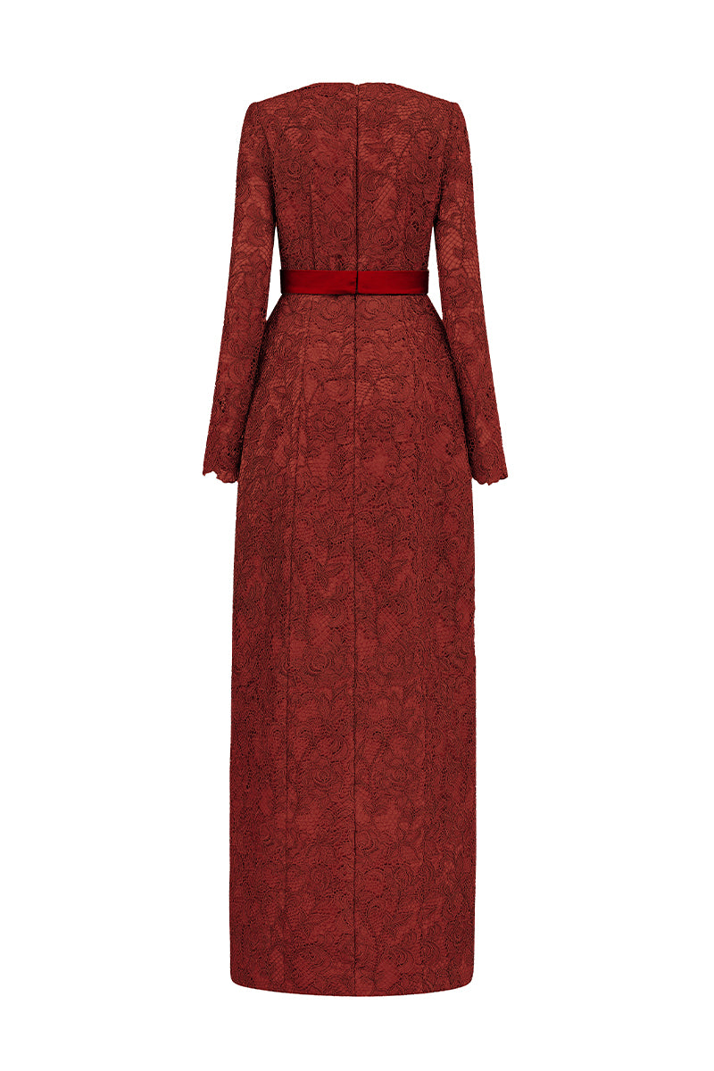 guipure long sleeve maxi dress Long-Sleeved Guipure Lace Maxi Dress
