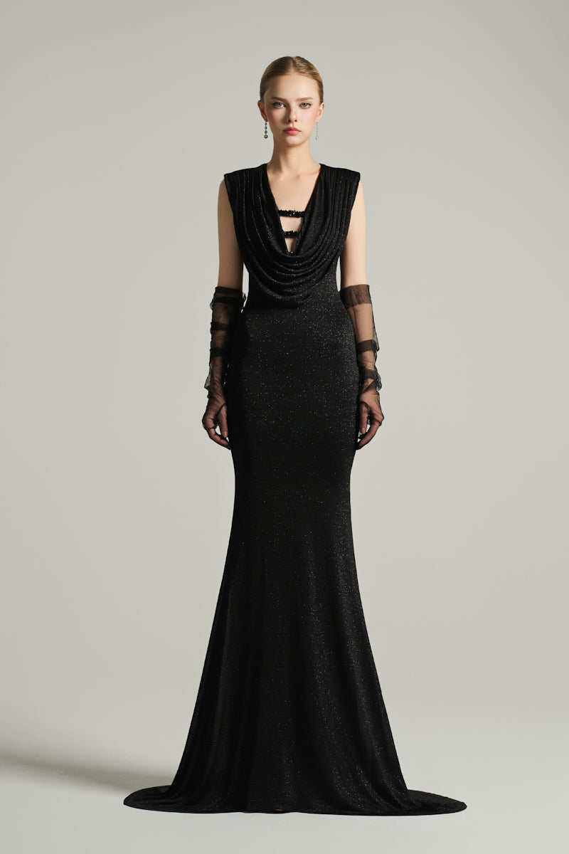 Draped Cowl-Neck Jersey Maxi Dress IHF STUDIO Draped Cowl-Neck Jersey Maxi Dress IHF STUDIO