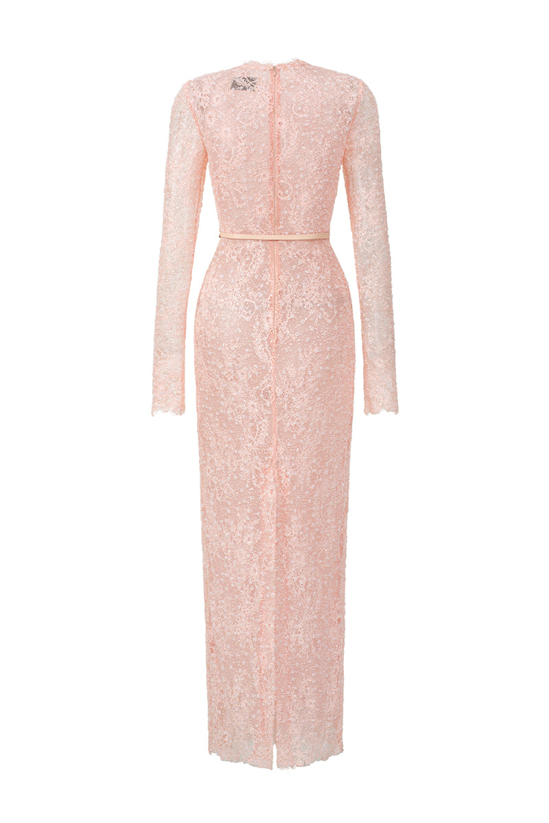 knee length dresses for ladies Nuria Pink Ribbon Detail Floral Lace Midi Dress, Xs / Pink main image 1