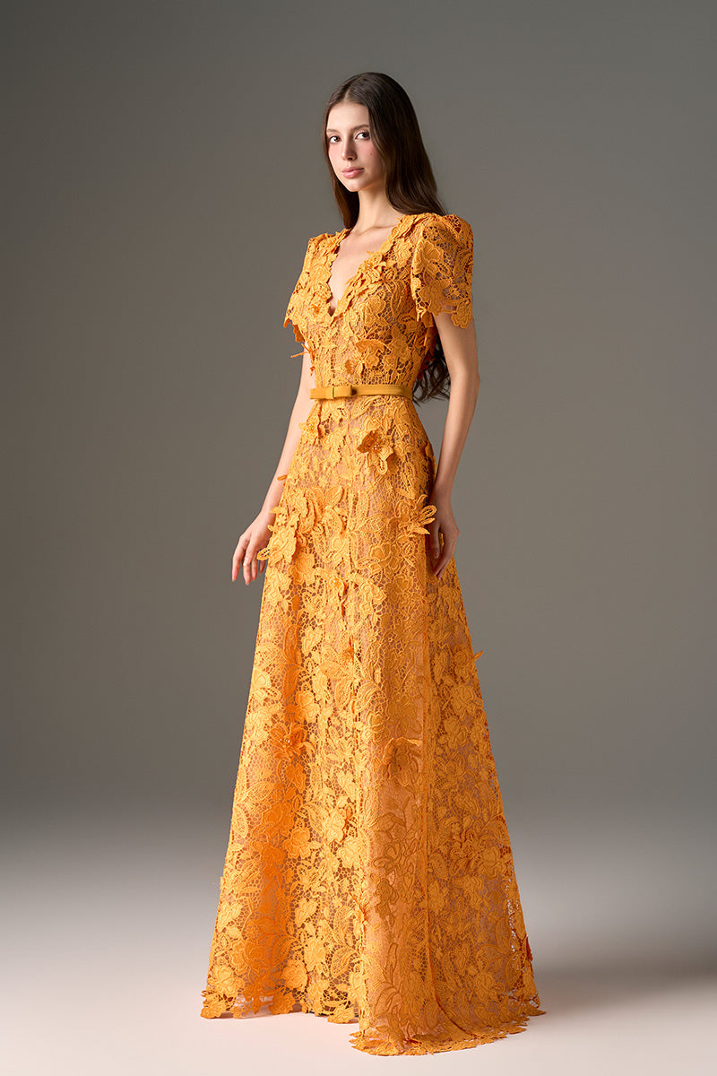 orange blooming garden maxi dress Orange Floral Garden Short Sleeves A-Line Maxi Dress