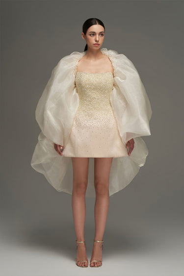 Beige Crystal-Embellished Bell-Silhouette Mini Corset Dress - IHF STUDIO