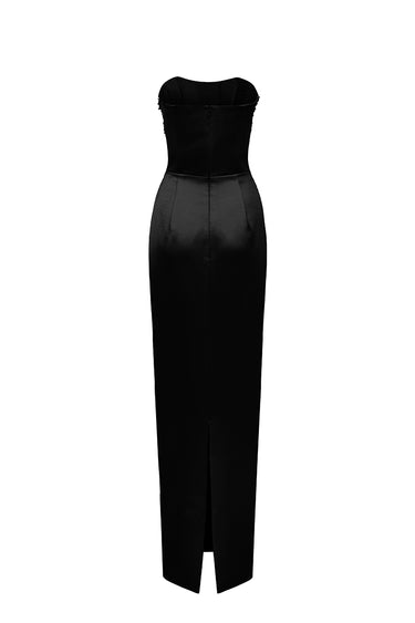 Black Crystal-Studded Maxi Corset Dress - IHF STUDIO